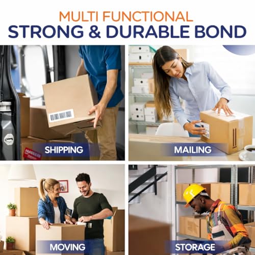 Packing Tape with Dispenser, Heavy-Duty Clear BOPP Shipping Tape with Dispenser, 48 mm x 66.6 yd, 4 Rolls + 2 Dispensers