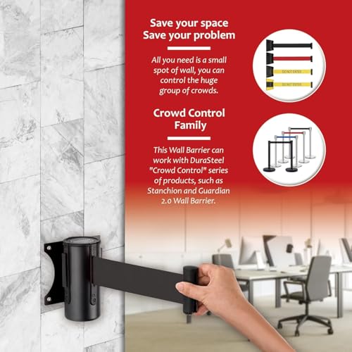 DuraSteel Wall Mount Crowd Control Retractable Belt Barrier - 9.2 Ft Black Retractables Barrier Belt, Crowd Control Barriers Do Not Enter Line Dividers for Crowds NOT Stanchions with Retractable Belts - color: Black Belt, size: Black Case