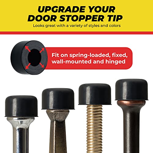 Premium Rubber Door Stop Stud Replacement Tips – Doorstopper Bumpers, Springe Hinge End Caps for Wall & Floor Protection – Universal Size (Black) - color: Black