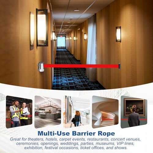 MECCANIXITY Wall Mount Retractable Belt Barrier 6.56ft Crowd Control Belts - color: Silver/Blue, size: 6.56 ft