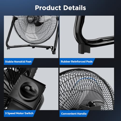 Simple Deluxe Comfort Zone Cradle Floor Fan, 12 Inch 3-Speed High Velocity, 230 Degree Adjustable Tilt, All-Metal, Carry Handle, Rubber Feet,Ideal for Home, Bedroom & Office, Black - size: 12 Inch, style: 1 Pack