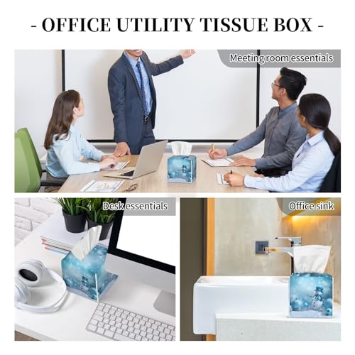 Snowman Gifts Square Tissue Boxes Holder 5.2"x5.2"x5.2" for Home Car Office Table. - color: Snowman Gifts