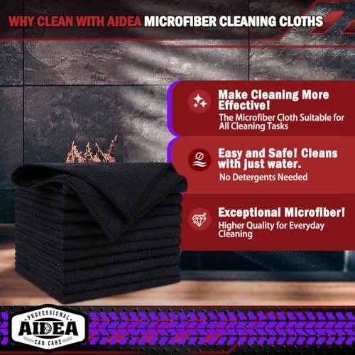 AIDEA Microfiber Cleaning Cloth Black 150PK,Cleaning Rags Shop Towel 12×12" - color: Black, size: 150PK