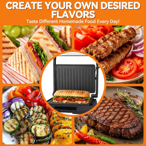 Baker's Friend 2 Slices of Mini Panini Press Electric Grill, Panini Grill Press Sandwich Maker Press, Sandwichera Electrical for Pancakes & Eggs, Oil Tray, Non Stick Surfaces, Stainless Steel