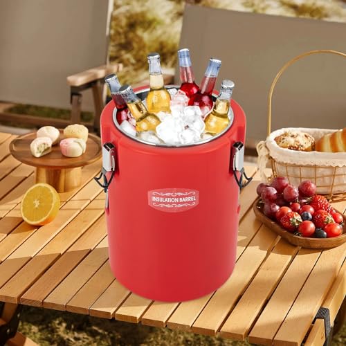5 Gallon Insulated Soup Container, Commercial Soup Container for Hot or Cold Food Storage with 3 Buckles, Insulated Soup Carrier for Restaurant, Canteen, Home & Party (Red, 5.28Gal) - color: Red, size: 5.28Gal