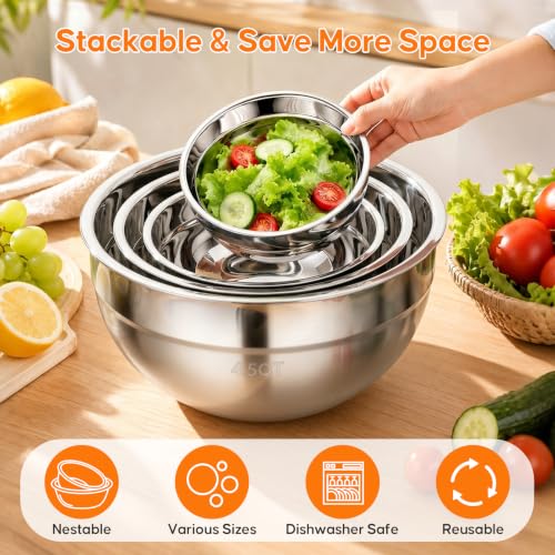 Stainless Steel Mixing Bowls with Lids Set, 4 Pack Cooking Bowls