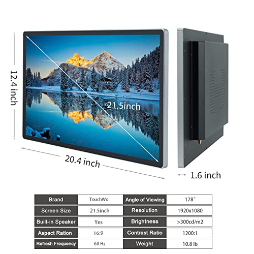 Capacitive Multi-Touch Screen Industrial Monitor, 16:9 Display, Built-in Speakers, USB, VGA, DP & HD-MI Ports, Digital Signage Displays and Player for Advertising (21.5-inch) - size: 21.5-inch