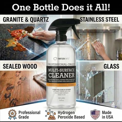 Thirteen Chefs Multi-Surface Cleaner for Kitchen, Home and Bath - Cleans All Countertops, Stainless Steel, Glass, Floor and Tile - 16oz Spray Bottle - size: 16 Fl Oz (Pack of 1)