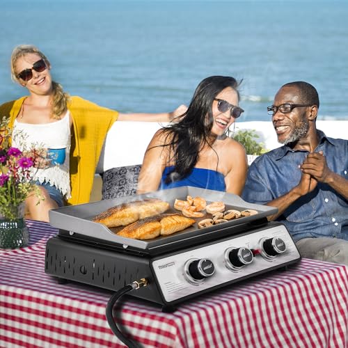 Royal Gourmet PD1301S Portable 3-Burner Tabletop Gas Griddle - color: Black & Silver