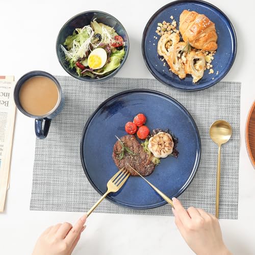Vicrays Ceramic 12 Pieces Dinnerware Set - Dinner Plates Salad Plates Cereal Bowls Set Service for 4 - Scratch Resistant Microwave Oven Dishwasher Safe - Blue - color: Blue
