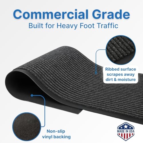 Consolidated Plastics Brush Dry Mat - Made in USA, Heavy-Duty Commercial DoorRug for Indoor/Outdoor Entryways, Non-Slip Backing for High-Traffic Areas (3' W x 10' L, Charcoal) - color: Charcoal, size: 3' x 10' (Rectangular)