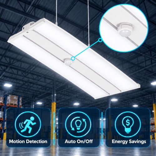 320W Linear LED High Bay Light with PIR Motion Sensor – 41300 Lumens, 5000K Daylight, 1000W Metal Halide Equivalent, UL Damp Rated, 120–277V, Suspended Mount, Warehouse & Industrial Lighting (1 Pack) - color: 1 Pack, size: 320W