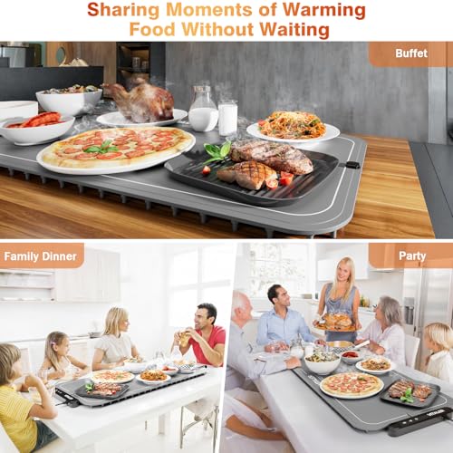 Warming Mat for Food, (XXL 35”x16”) Electric Warming Trays, Upgrade Graphene Fast Full-Surface Heating Mat for Food with 6 Level Temp, 6 Hours Timer, Food Warmer Pad with Heat-Insulating Mat - color: Gray