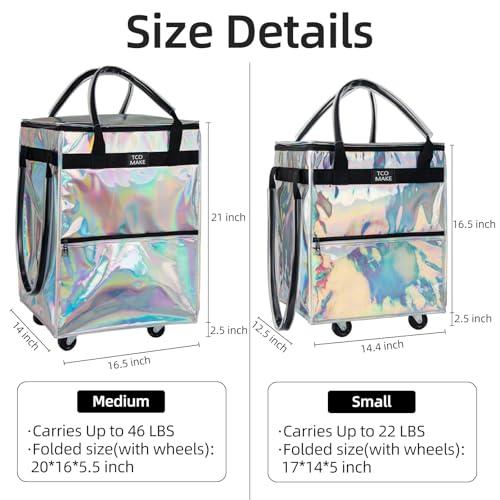 Medium Phantom White Reusable Grocery Bag on Wheels, Folding Rolling Tote - color: Phantom White, size: Medium