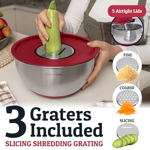28pc Stainless Steel Mixing Bowls with Lids Set, 1.5-5 Qt, Red - color: Utensils - Red