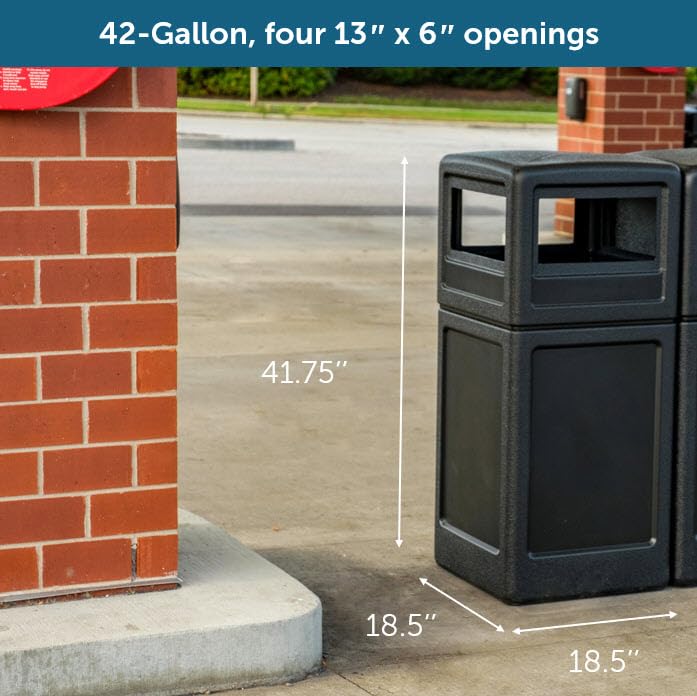 Commercial Zone-73290199 PolyTec 42 Gallon Square Waste Container with Dome Lid Color: Black - color: Black