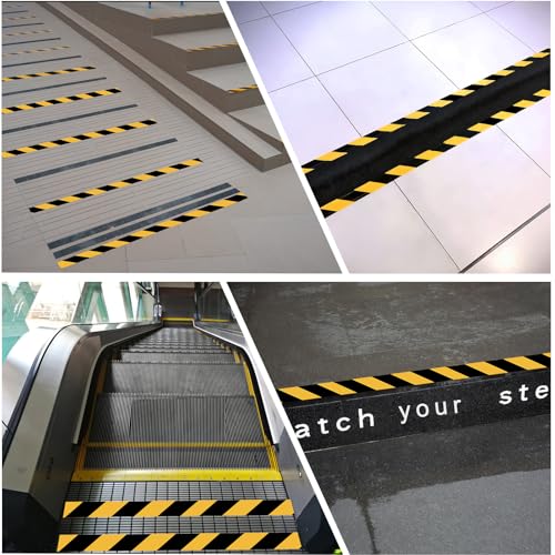3 Roll 2" x 164FT Black & Yellow Caution Tape, Strong Adhesive Floor Tape