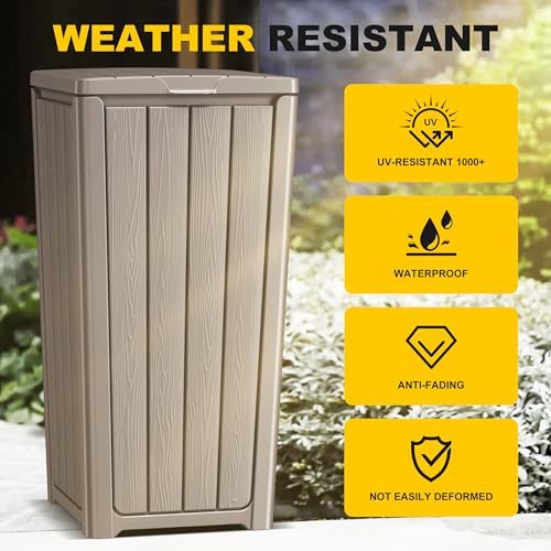 EasyUp 32 Gallon Outdoor Trash Can with Lid, Waterproof and Sunscreen Resin Garbage Cans, Outside Trash Bin for Patio, Kitchen, Deck or Backyard(Grey) - color: Grey, size: 32 gallon