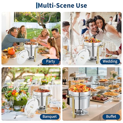 GarveeHome 7QT Round Soup Chafer Sets of 4, Commercial Soup Warmer with Pot, Notched Lids & Fuel Holders, Stainless Steel Food Warmer for Buffets Parties Wedding Banquets Catering, Gold - color: Gold, size: 7QT-4 Pcs