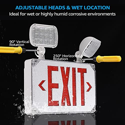LEONLITE Wet Location LED Exit Sign with Emergency Lights White - color: White