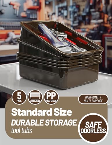 WYT 5-Pack Commercial Bus Tubs Box/Tote Box, Brown Plastic Storage Bin with Handles/Wash Basin Tub (8 Liter) - color: Brown, size: 8 Liter-Brown