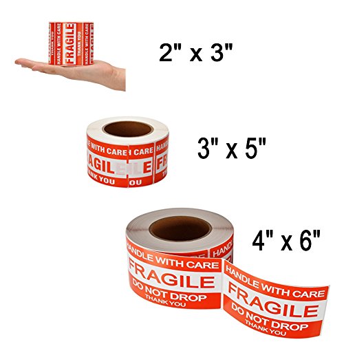 SJPACK Large Fragile Stickers 4'' x 6'' Eye-catching Fragile - Handle with Care - Do Not Drop - Thank You Shipping Labels(500 Labels/Roll) (1 Roll) - size: 1 Roll
