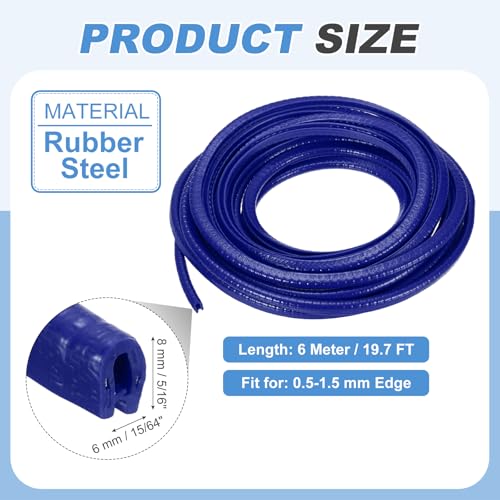 PATIKIL Rubber Edge Trim Guard, 19.7 ft x 5/16" x 15/64" U Channel Edge Protector Seal Strip with Metal Clips Fit for 0.5-1.5mm Edge for Car Door Sheet Metal Hatches Table Corners, Blue - color: Blue, size: 19.7 ft x 5/16 in x 15/64 in