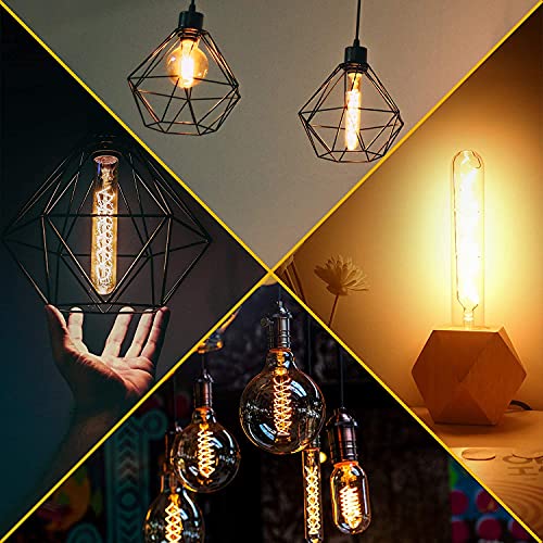 Leools Dimmable T10 LED Bulbs, Warm White 2200K Amber, 7.3inch Long Tubular Light Bulb, 40 Watt Vintage Edison LED Filament Bulb,400lm,E26 Base Led Tube Bulb,Amber Glass,Pack of 4 - style: 7.3in(185mm)