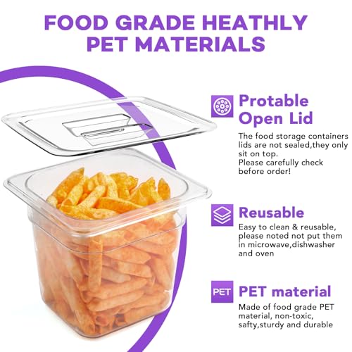 VOISEN 12 Pack Plastic Food Pan with Lids 1/6 Size 4 Inch Deep - color: 12 Pack 1/6 4"Deep