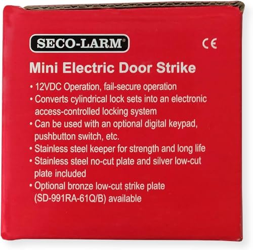 Seco-Larm SD-991A-D1Q Pack of 10 Mini No-Cut Electric Door Strikes; Indoor Use, Converts Cylindrical Lock Sets Into an Electronic Access-Controlled Locking System, Stainless Steel Keeper - size: Pack of 10