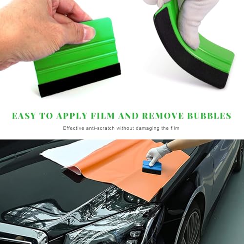 Yourkar 4 PCS Window Tint Kit Tools, Professional Vinyl Wrap Kit with Plastic Squeegee & Felt Squeegee, Universal Privacy Film Installation Tint Tools for Vehicle Glass Home (Green) - color: Green, 4 Pcs