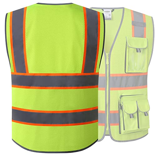 JKSafety Safety Vest for Men Women with Neon Trims JK86 Yellow M - color: Jk086-yellow, size: Medium