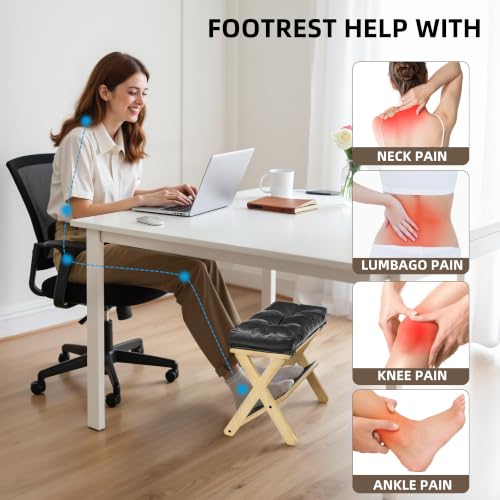 Foot Rest Under Desk at Work, Solid Wood Double Step Footrest - color: Natural Wood