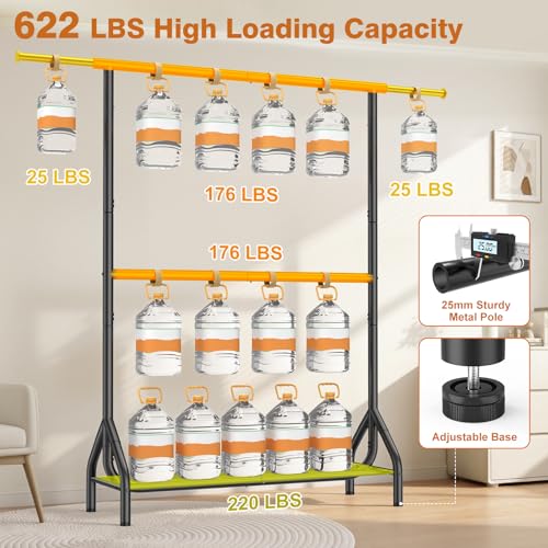 EAGMAK Double Rod Clothing Rack Load 622 LBS, Heavy Duty Clothes Rack for Hanging Clothes, 82.68 inch High Garment Rack with Storage Shelves, Metal Clothing Hanger Closet Wardrobe Organizer (Black) - color: Black, size: 43.3"×18.9"×82.68"( Leveling Foot)