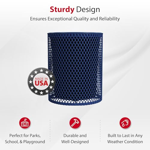 Leisure Craft 32 Gallon Commercial Outdoor Trash Can, Metal, Made in USA - color: Navy