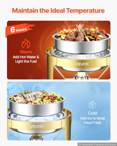 VEVOR 1 Pack Chafing Dish for Buffet Set, 6QT/ 5.7L Stainless Steel Chafer - color: Gold, size: 1pack 8QT