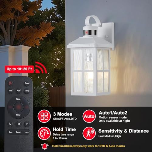 Porch Lights Outdoor with Remote, Motion Sensor Exterior Lighting Fixtures - color: 1 White RW