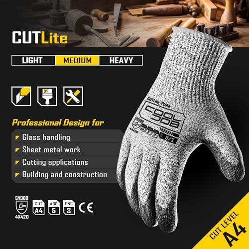 COOLJOB 12/120 Pairs Cut Resistant Work Gloves PU Coating, ANSI A2 A4 A6 A9 - size: Xlarge (Pack of 120)