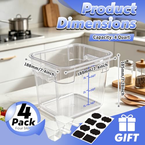 4 Pack 4QT Commercial Clear Food Storage Containers with Lid, NSF - color: Blue, size: 4Qt-4 Pack