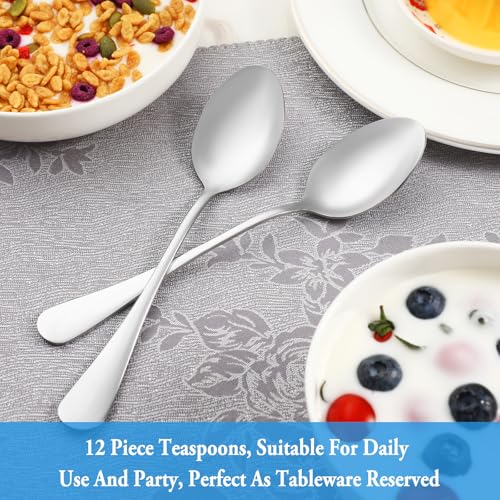 12 Piece Teaspoons Set,Food Grade Stainless Steel Tea Spoons,Durable Small Spoon,Metal Dessert Spoon,Spoons Silverware for Home,Kitchen or Restaurant,Mirror Polished & Dishwasher Safe,6.7-Inch - color: Silver