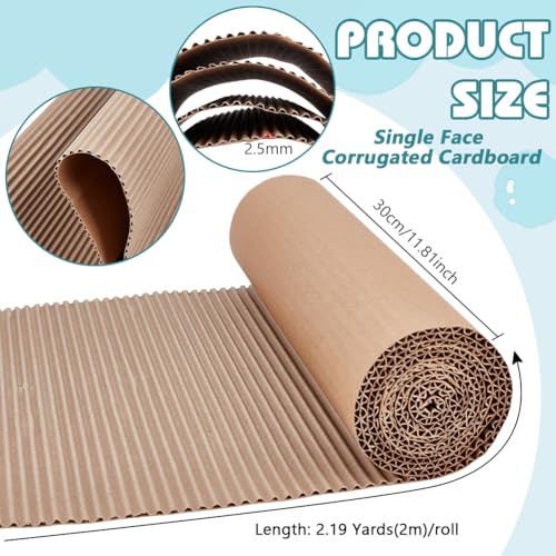 BENECREAT 78.7 x 11.8 Inch Brown Single Face Corrugated Cardboard Roll, Corrugated Wrap Paper for Gift Packing, Storage, DIY Crafts, Shipping, 2.5mm Thick - size: 78.7x11.8 Inch