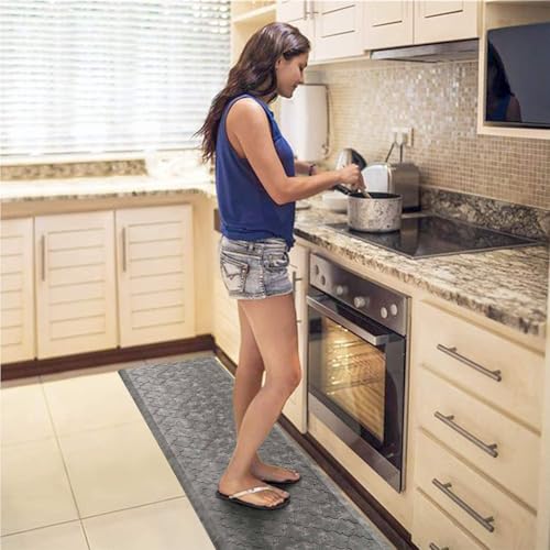 WISELIFE Kitchen Mat Cushioned Anti Fatigue Runner Rug, 17.3"x60", Grey - color: Grey, size: 1'5" x 5' (Rectangular)