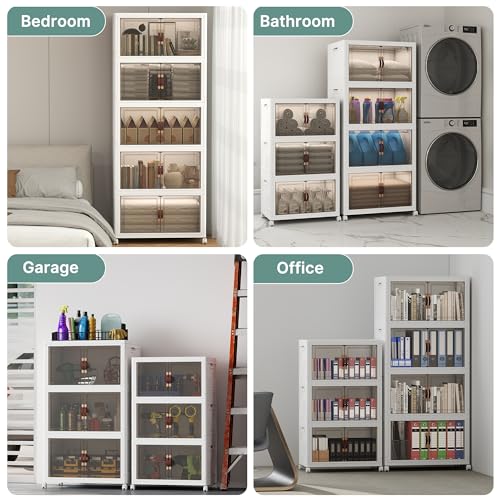 UAMFURI 192QT Lockable Plastic Storage Bins, 4 Pack Collapsible Cabinets - color: White