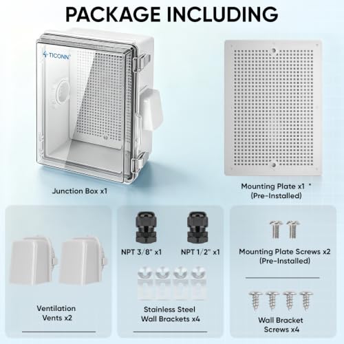 TICONN Outdoor Electrical Box with Ventilation Holes, IP65 Junction Box - color: Transparent Cover, size: 8.7"x6.7"x4.3"