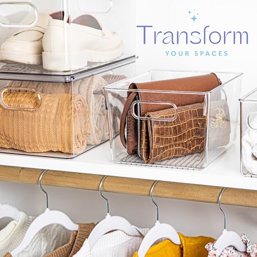 Plastic Food Storage 2 Pack Clear Container Bin with Handles for Organizing Kitchen, Pantry, Refrigerator, Freezer, Pantry, Cabinet, Closet, Bathroom. 10”x7.5”x5.3” - size: 10x7.5x5.3