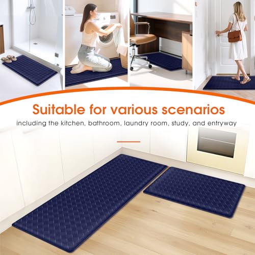 TranquilRelax 2-Piece Kitchen Mats, Cushioned Non-Slip Floor Mats, Blue - color: Blue, size: 2-Piece | 30"+47" | Standard
