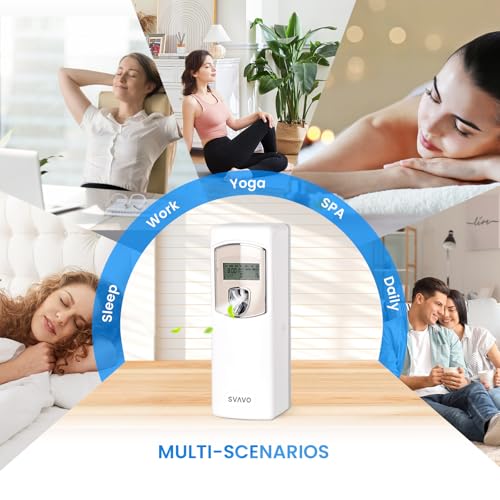 SVAVO Automatic LCD Air Freshener Dispenser - Wall Mount/Free Standing Auto Fragrance Dispenser Programmable Aerosol Spray Perfume Dispenser for Bathroom, Hotel, Office, Commercial Place, White