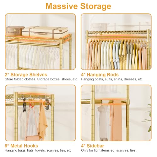 ULIFHOME Rolling Clothes Rack, Clothing Racks for Hanging Clothes, Gold - color: Gold, size: P4 Plus