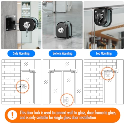 Ranbo No-Drill Glass Door Lock with Key, Lock to Wall or Floor, Dual-Bolt - color: LE-30A Brushed Black
