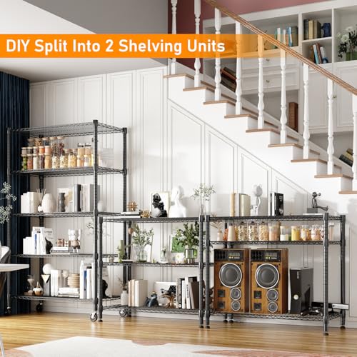 Himimi 5-Tier Heavy Duty Steel Wire Rack Storage Shelving, Adjustable Metal Storage Shelves with Wheels, 82''H Wire Shelf for Kitchen Garage Basement Pantry Organization, 18" D×36" W×82" H-Black - color: Black, size: 18"D×36"W×82"H, 5-Tier